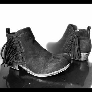 Rampage Girls Black Suede Fringe Ankle Booties